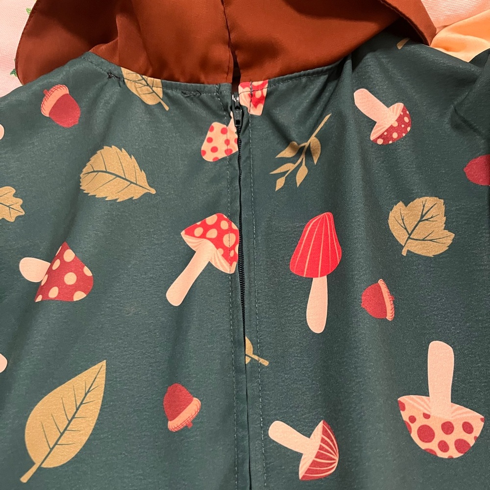 Teal Mushroom Print Mini Dress with Brown Peter Pan Collar - Picture 5 of 5